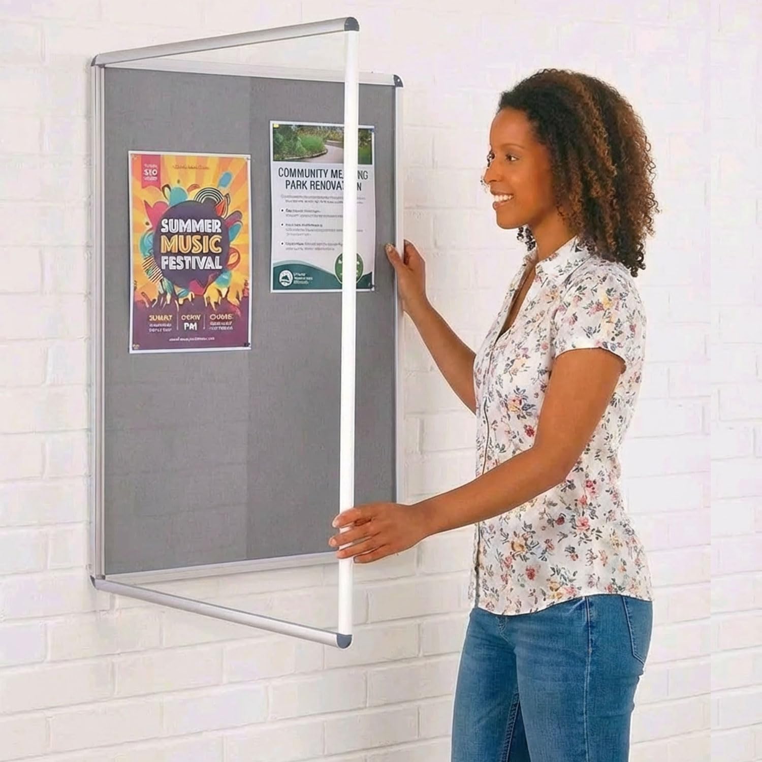 Wonderwall Budget Tamperproof Lockable Grey Felt Noticeboard, 900 x 600 mm, Aluminium Frame, Indoor Pinboard with Two Safety Locks & Matching Keys - Ideal for Office, School, Displays, Healthcare — image 1