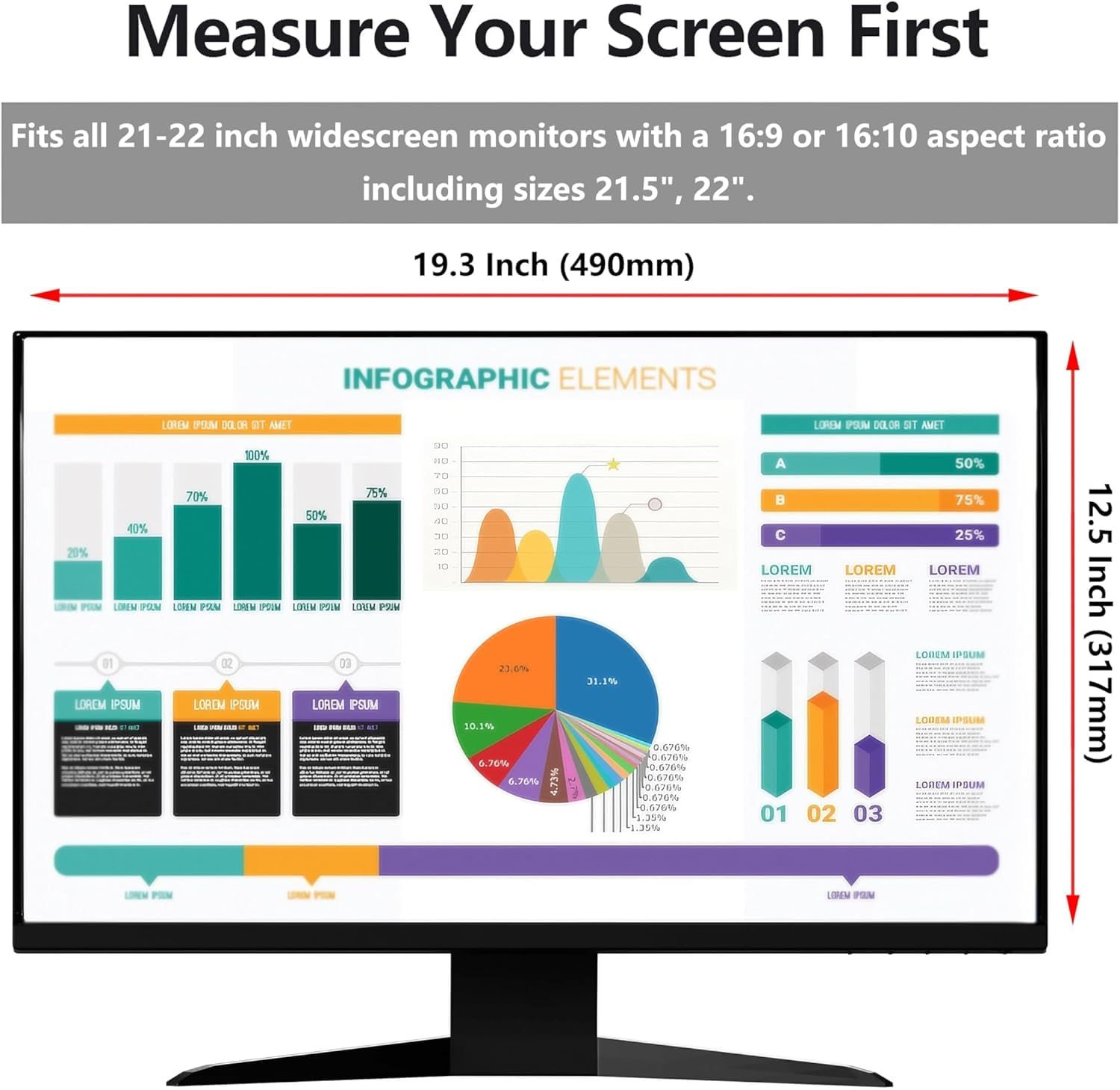 Pozlle [2 Pack Computer Privacy Screen Shield Compatible for 21.5/22 Inch 16:9 Widescreen Desktop Monitor - Anti Glare & Blue Light Filter - Hanging Design for Easy On/Off