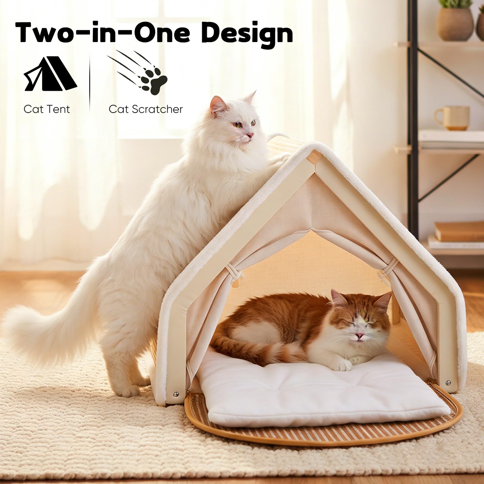 Tenda Per Gatti, Tana In Sisal Tenda Per 1-2 Gatti E Tiragraffi 2 In 1 In Legno Per Interni Con Cuscino E Tetto Lavabili 50 X 40 X 40 Cm Cuccia Accessori Per La Stanza Degli Animali