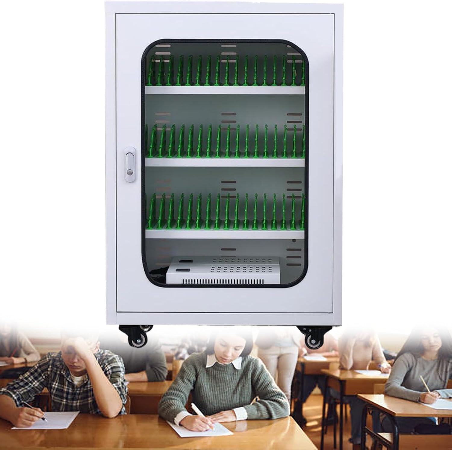 充電式携帯電話収納ロッカー、充電式携帯電話収納ロッカー、携帯電話用USB充電ステーション、学校、教会、空港用（60スロット）  充電式携帯電話ロッカー収納充電ステーション、6ポート～60ポート携帯電話充電キャビネット、充電ポート、キャスター付き、学生・従業員向 ...