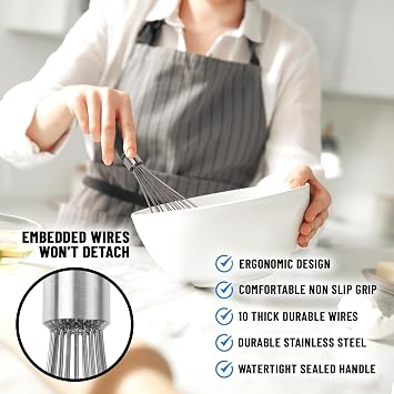 Zulay Kitchen Stainless Steel Balloon Whisk 11 Inch Durable Wire Whisk with Soft Grip Silicone Handle Versatile Kitchen Whisk for Blending, Beating, Frothing, Stirring & More - Black