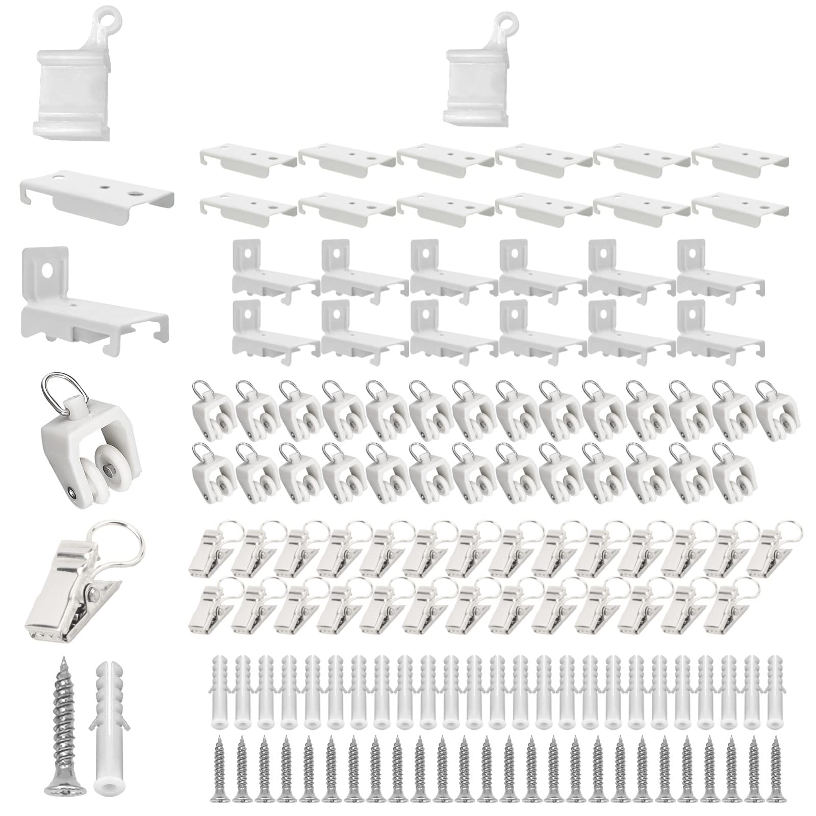 KOLAKO Curtain Track Accessories for 12ft Bendable Curtain Track - Wall and Ceiling Mount Brackets, Track Rollers, Clips Hooks โ image 1