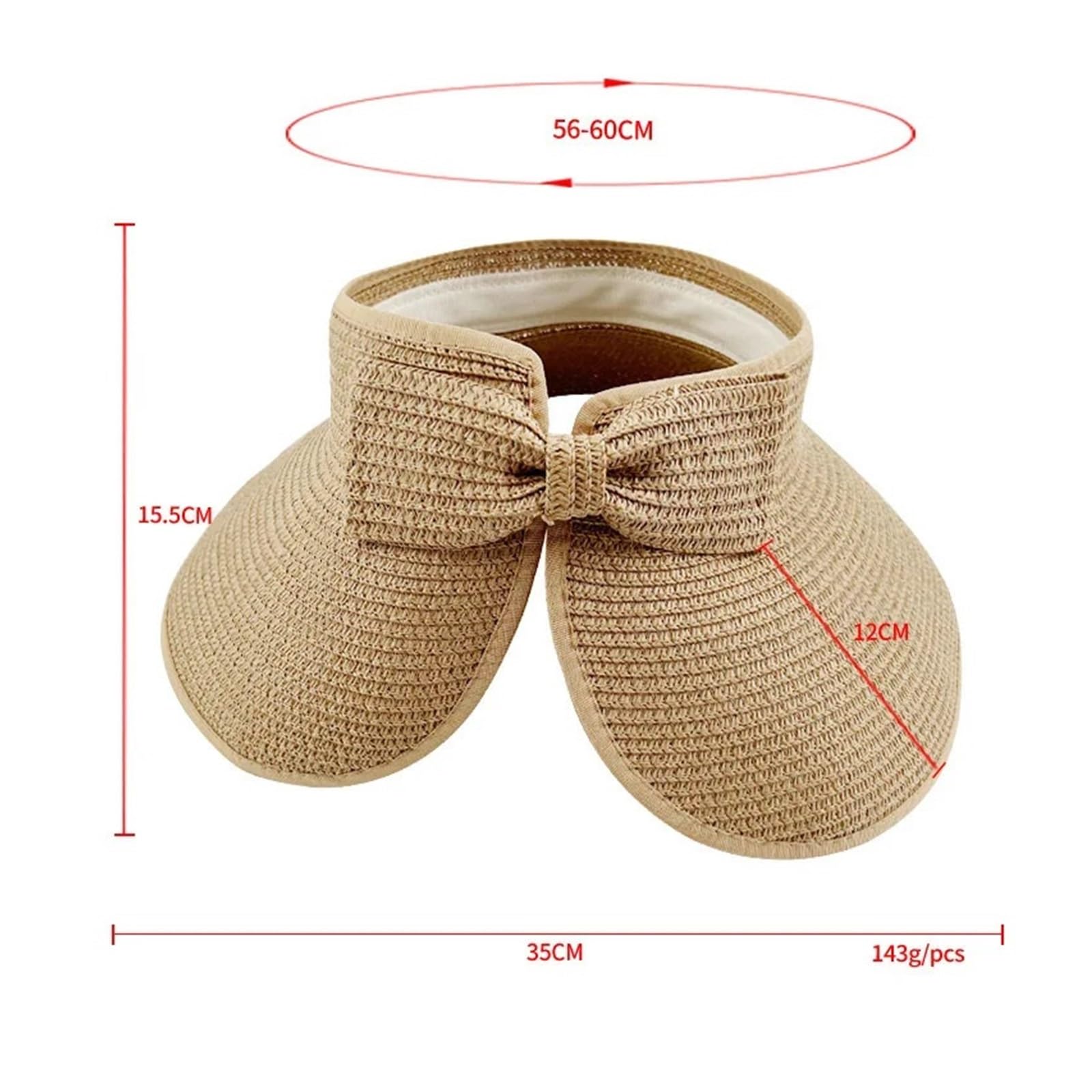 Generico Cappello da Donna con Visiera Estiva Pieghevole Tesa Larga Cappelli di Paglia Chapeau Femme Beach