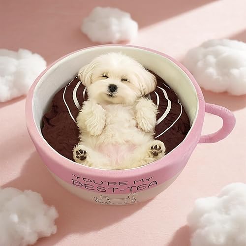 Miniatura 6 de Lindas camas para gatos, camas suaves para perros pequeños, camas lavables para cachorros y gatitos, divertida forma de taza de café, 20 pulgadas