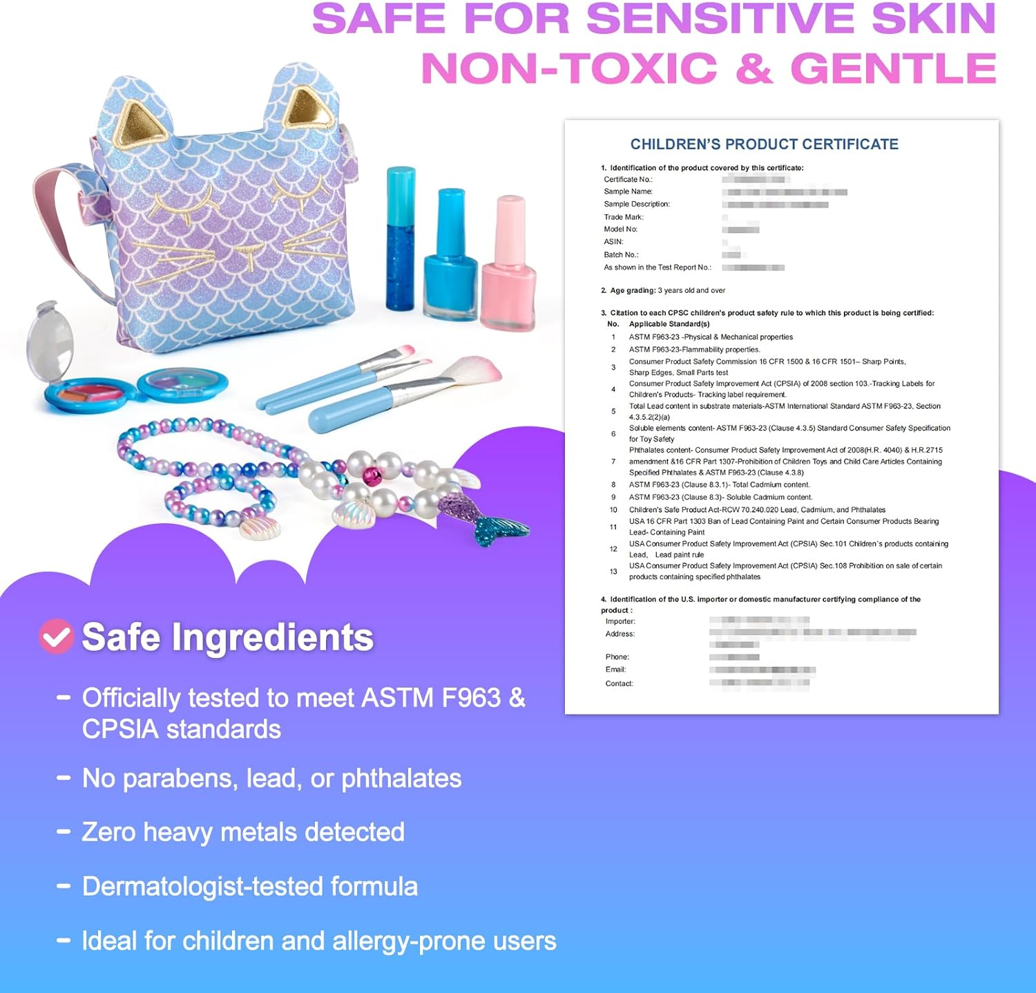 Mermaid Makeup Kit for Girls Kids Toddlers, Mermaid Toys for Age 3 4 5 6 7 8 Year Birthday, Girls Purse Non-Toxic Make Up Jewelry Toys - Image 2