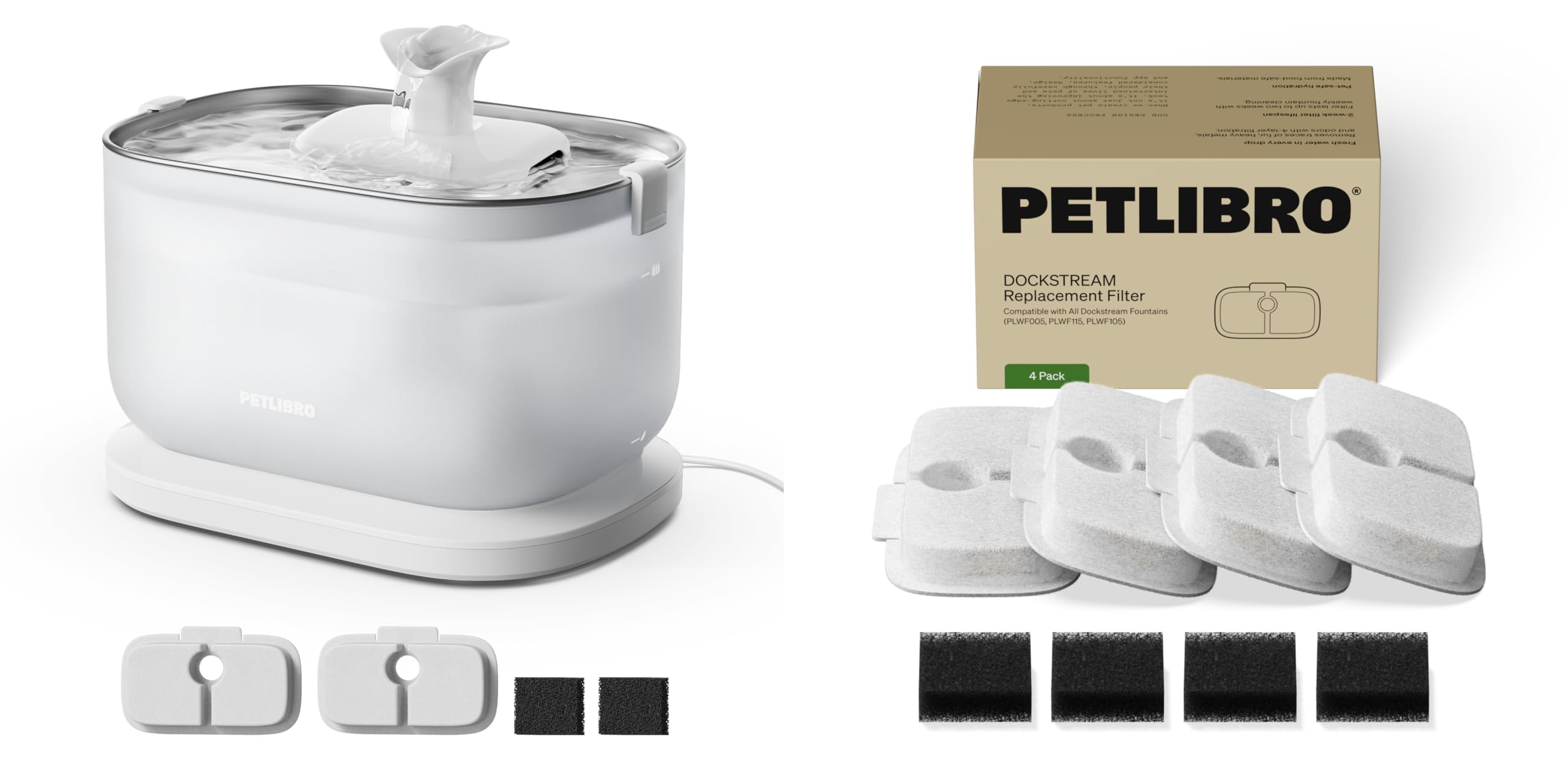 Fontaine à eau pour chat avec plateau acier inoxydable et pack 4 filtres