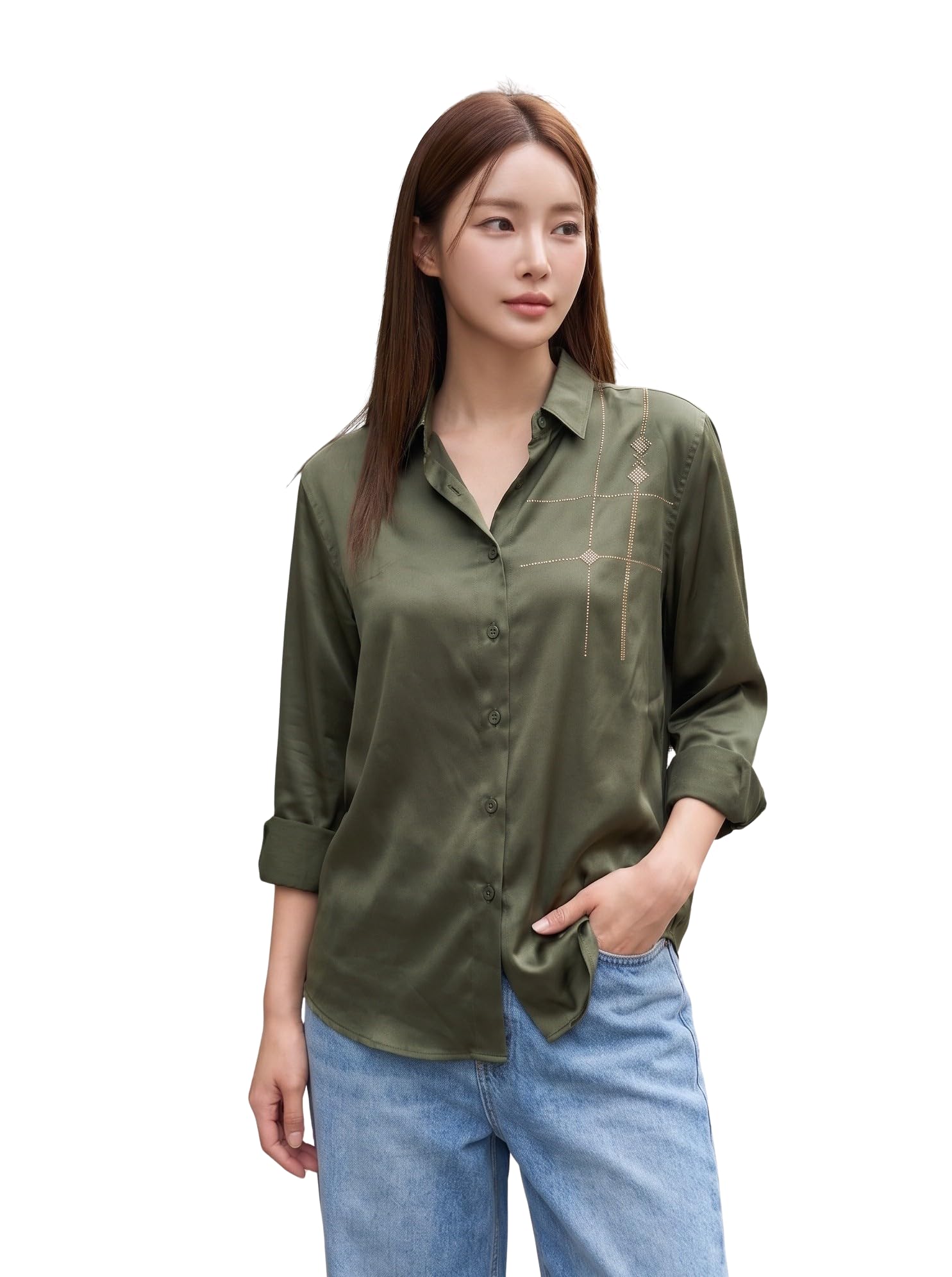 afflatus Women's Satin Casual Shirt | Plain Solid Stylish Full Sleeve Button-Down Shirt for Women | Soft Silky Casual Formal Office Wear Top for Ladies | Women Top-picture-52