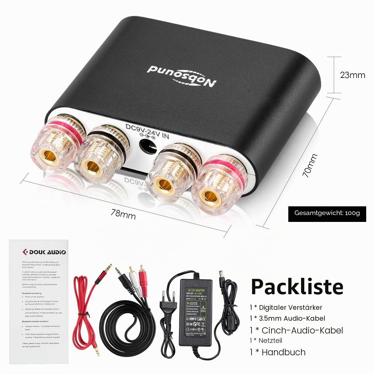Nobsound NS-10G PRO Stereo Verstärker, Hi-Fi DSP 100W x 2 Bluetooth 5.0 Empfänger, 2.0 Kanal Power Audio Amplifier für Heimlautsprecher Upgrade Version Mini Digitalverstärker (Schwarz)