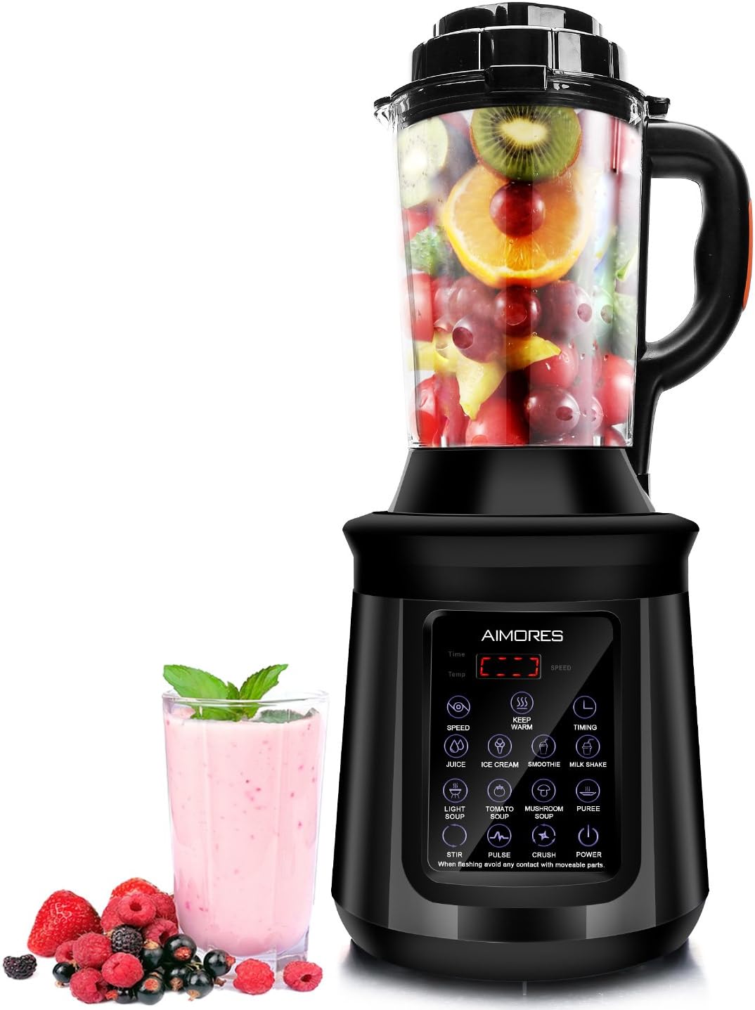 Aimores Commercial Blender - Heating Soup Maker - 8 Pre-Programmed - 62oz. Boron Glass Pitcher - Shockproof Design - LED Touch Screen Control - CE,LFGB,RoSH Certified