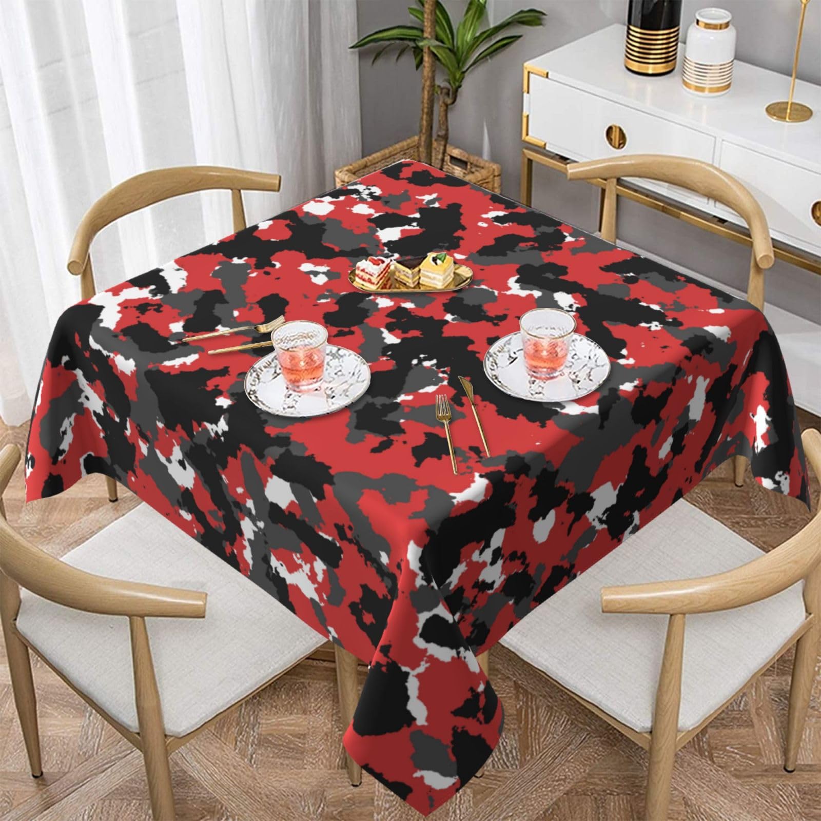 DCEHGEW Camouflage Prints Square Tablecloth 137x137 CM, Waterproof Fabric Table Cloth for Dining Table, Farmhouse Table Cover for Kitchen Dining Tabletop Decoration
