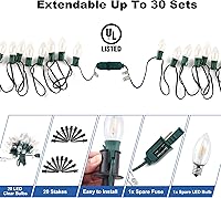 Vista 7 de PerPaiMe C9 Luces de camino de Navidad al aire libre LED - 24.2 pies Cadena de luces con 20 bombillas, luces impermeables de camino de Navidad