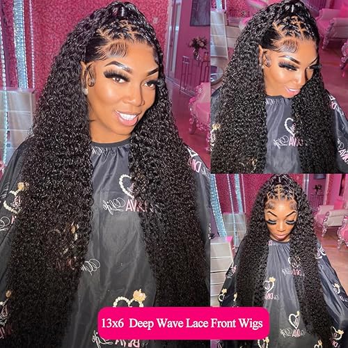 Miniatura 43 de 13x6 Deep Wave Lace Front Wigs Human Hair Pre Plucked Wet and Wavy Glueless Wigs Human Hair for Black Women 180% Density HD Deep Curly Wig Brazilian