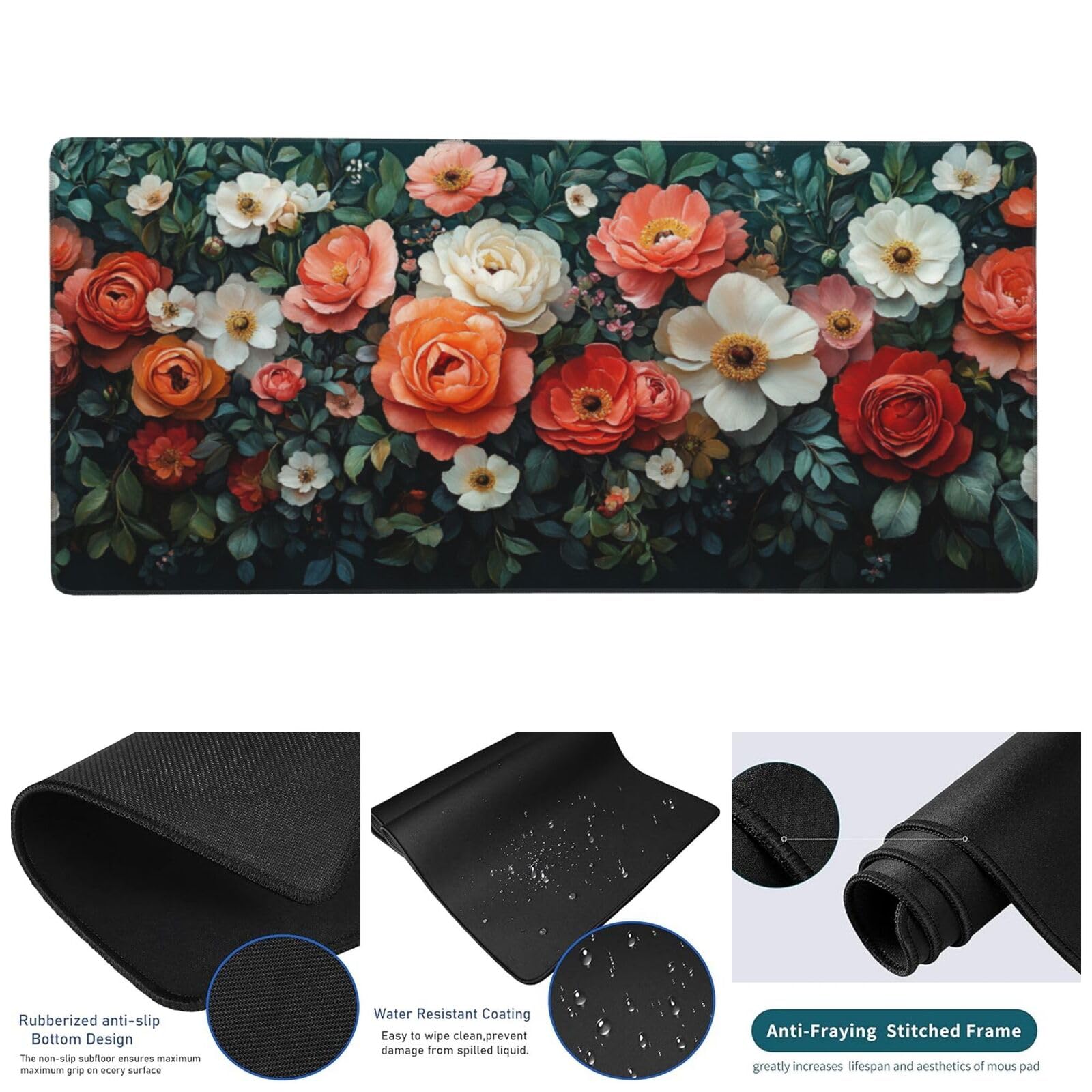 Rojo Alfombrilla de Ratón XXL 1200x600x3mm, Alfombrilla Raton Flor de Superficie Especial, Alfombrilla Ratón Gaming XXL de Alta Precisión 120x60cm, Home Decor, Accesorios de Oficina, Regalo Mujer-z513