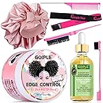 Edge Control Wax Strong Hold Non-greasy Hair Styling Gel - Edge Wax No Flaking Edge Control for Black Hair Edge Wax for Women Rosemary Hair Oil for Hair Growth Edge Brush Hair Braid Bonnet(7pcs)