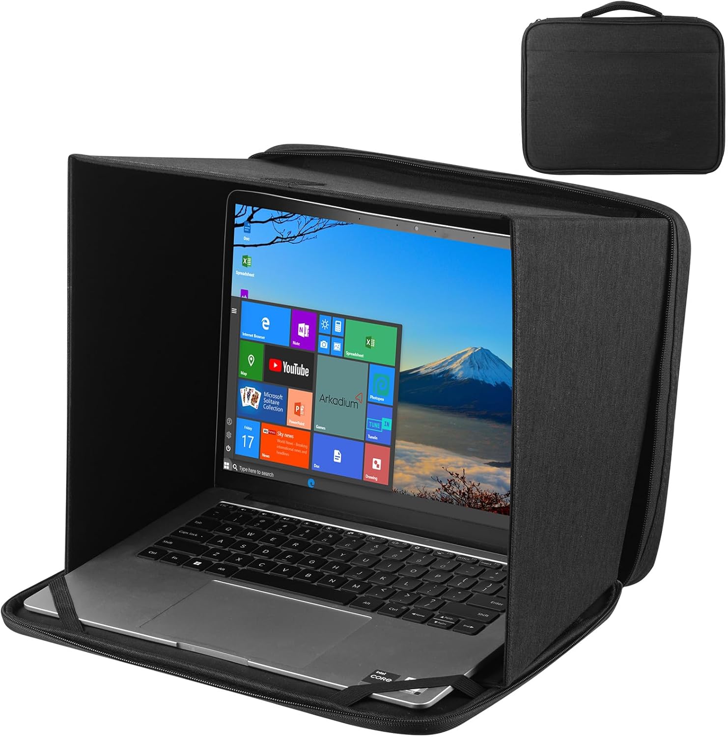 Universal Foldable Laptop Sun Shade & Privacy Shield - Fits 15-16 inch Laptop - Blocks Sunlight, Protects Privacy, Working Outdoor Travel,Anti - Glare,Laptop Sleeve Bag,(Patent Pending)-Black