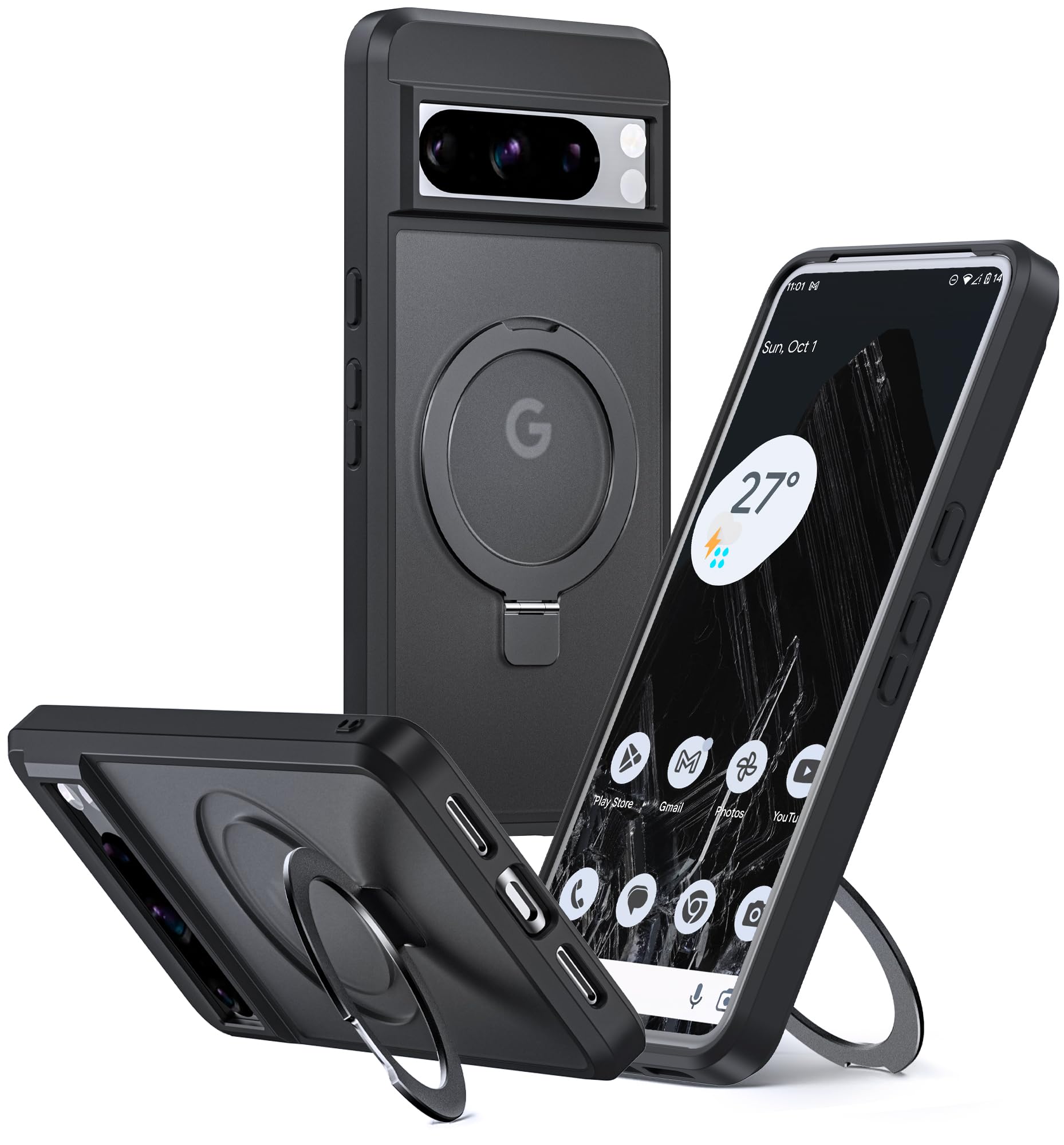 Custodia Protettiva Per Pixel 9 E 9 Pro – Nero Opaco, Con Cavalletto Integrato E Magneti Per Accessori MagSafe - 4