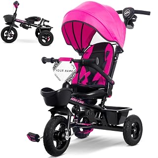 7-in-1 Tricycle for 18 Months to 5 Years, All-Terrain Rubber Tires, Dual Wheel Brakes, Rotatable Seat for Toddlers 1.5-3, Tricycle for 3-5 Years with DIY Stickers, Pink