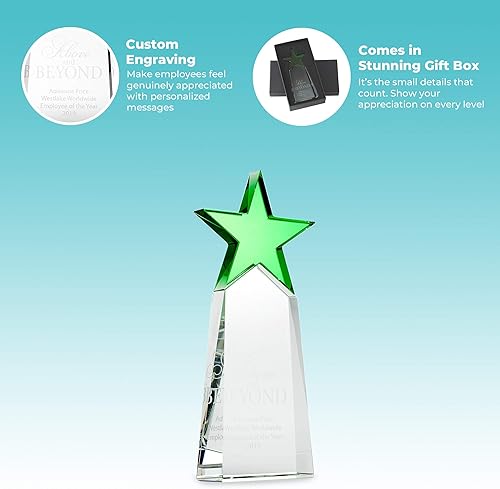Miniatura 3 de Trofeo grabado  Cristal  Torre con estrella en la parte superior  Premio para empleados  Grabado personalizado de hasta cuatro líneas y selección de
