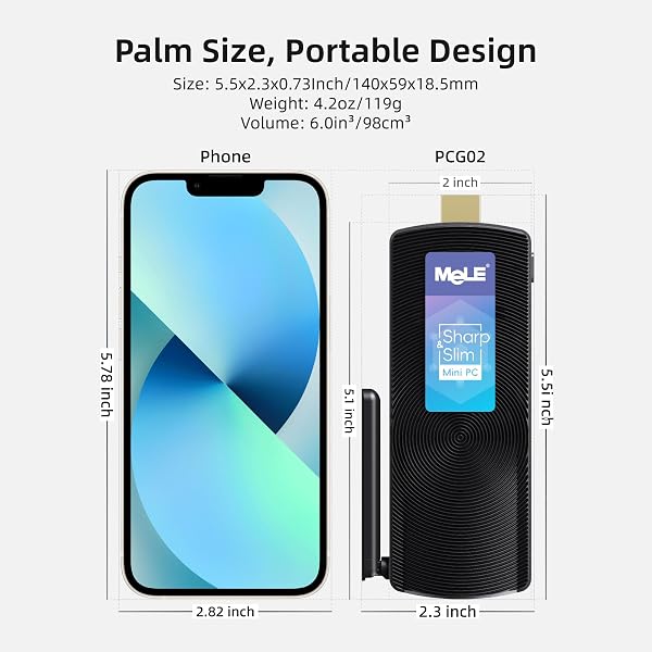 MeLE PCG02 Fanless Mini PC Stick sin Ventilador, Celeron N4000 4GB 128GB con Windows 11 Home, computadora de Escritorio Micro HDMI USB3.0 Wi-Fi Gigabit Ethernet portátil SFF para IoT Industrial - 3