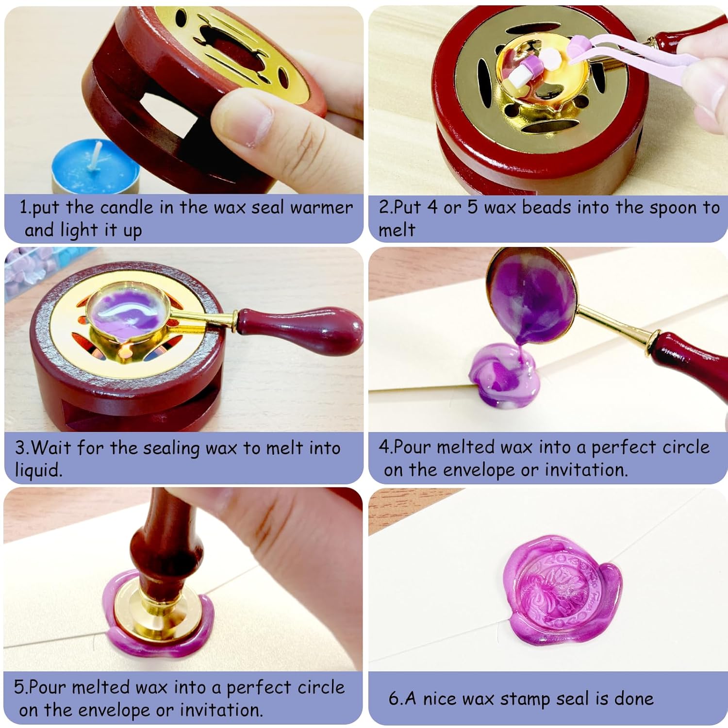 Wax Seal Kit, 24 Colors Sealing Beads, 2 Pcs Stamp,Sealing Wax Warmer, Metallic Pen, Envelope,Dried Flower,Candles for Wedding Birthday Gift and DIY Craft