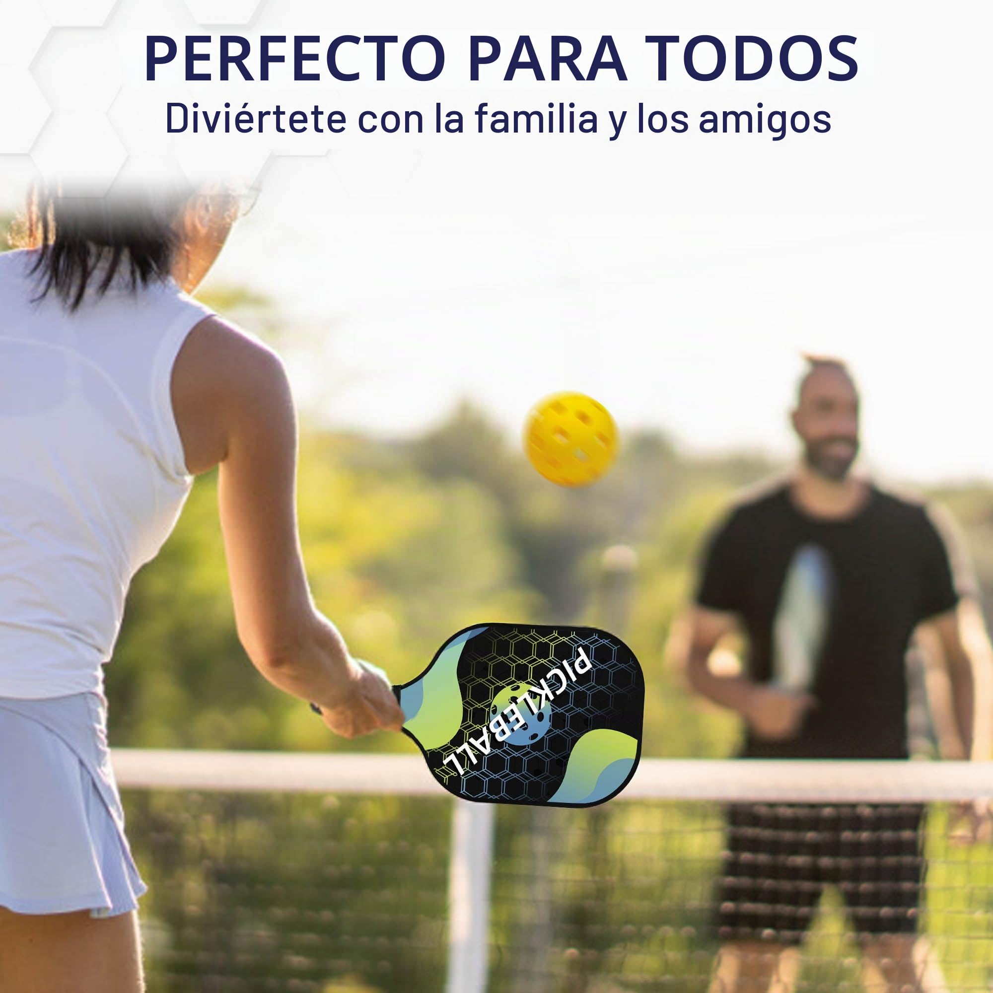 Palas de Pickleball, Set de 2/4 Raquetas Pickleball de Fibra de Vidrio con 4 Bolas para Jugar al Exterior y Interior, 1 Bolsa