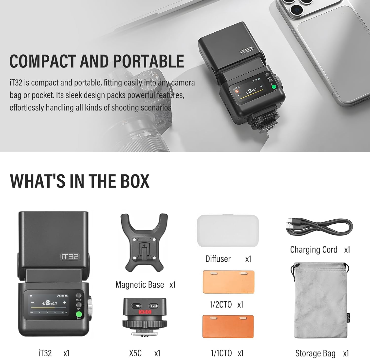 Godox IT32 iFlash Camera Flash and X5C Trigger components
