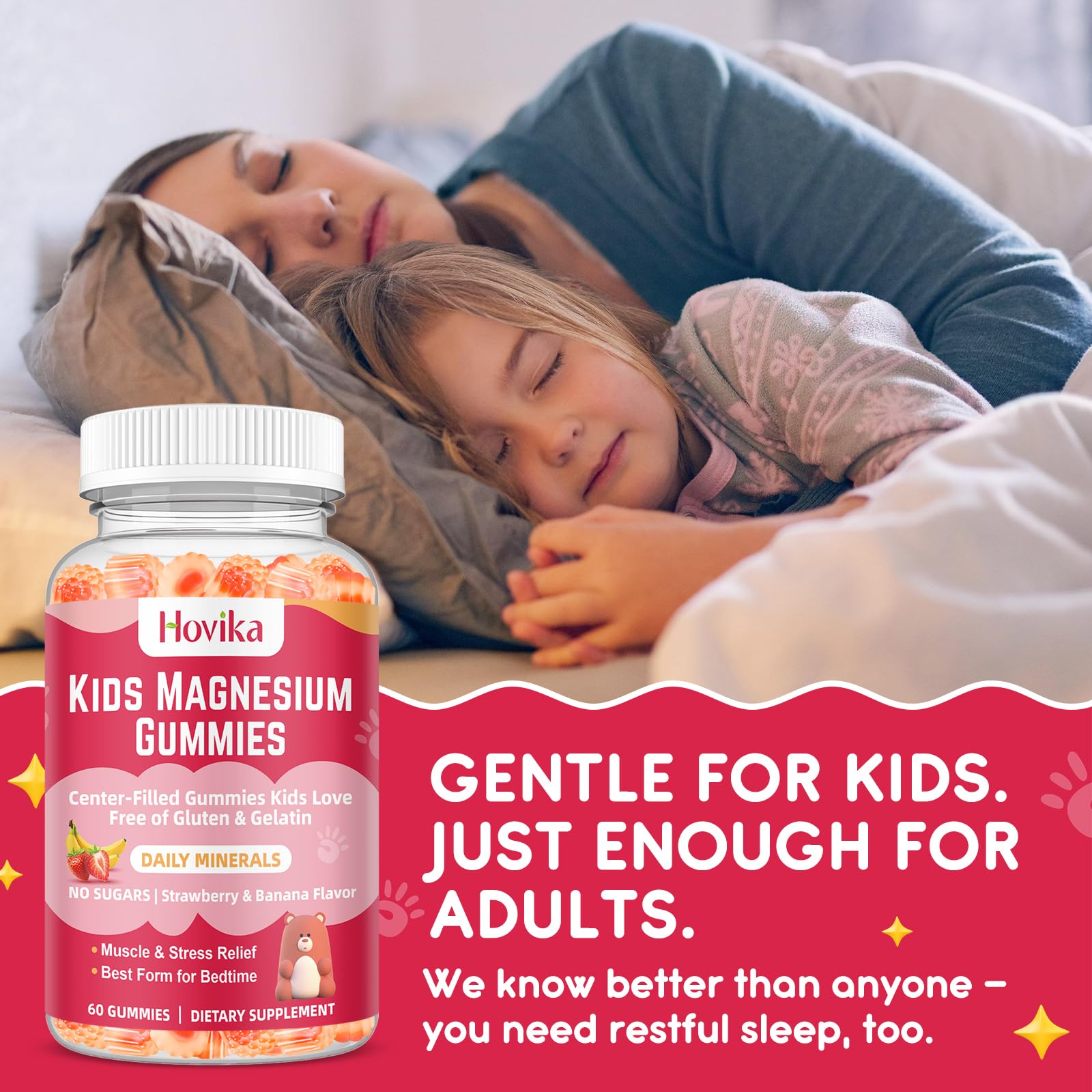 Magnesium Glycinate Gummies for Kids: Calm Magnesium Supplement for Kids & Adults with Zinc Citrate, GABA, Chamomile, Vitamin B6 & C - Sleep, Relaxation & Focus, Strawberry & Banana Flavor 120ct