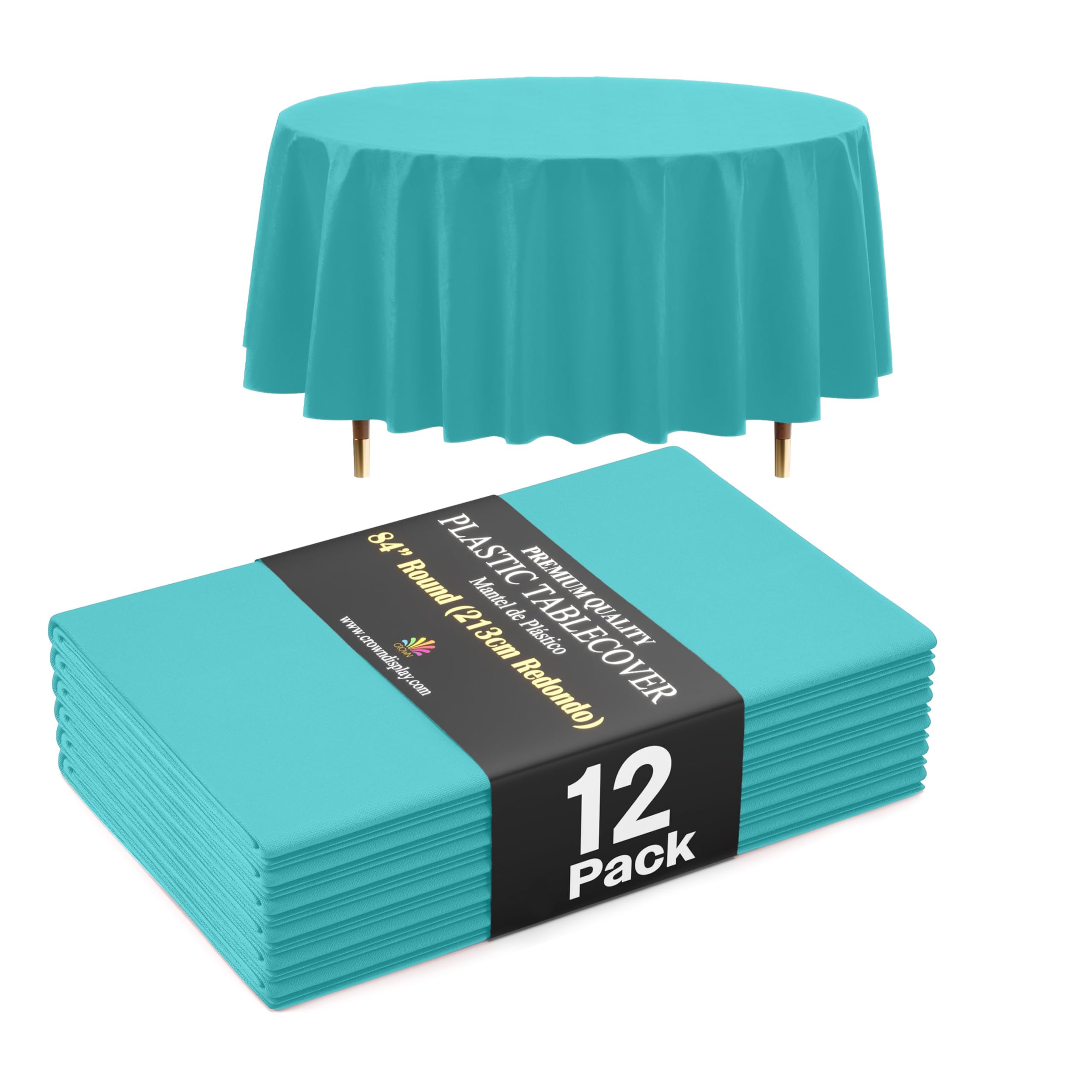 Exquisite 66% Thicker Premium Aqua Round Tablecloth 0.5 Mil 12 Pack Plastic Table Cloth Disposable 84 Inch Round Plastic Tablecloth Won't Tear Easily Like Cheap Thin Brands