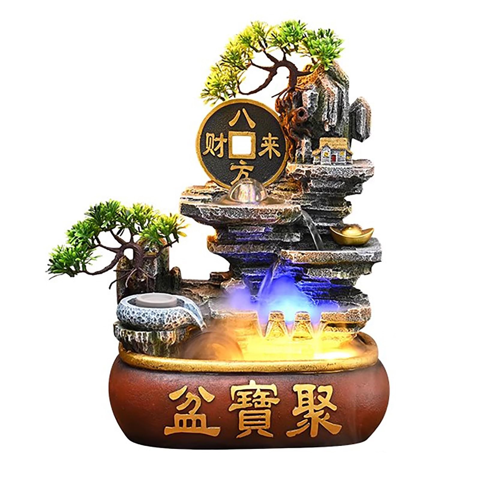 Rockery Indoor Fountain, Waterfalls with LED Lights, Mini Tabletop Water Fountain, for Home, Office, and Bedroom Decor(Clear,X-Large)