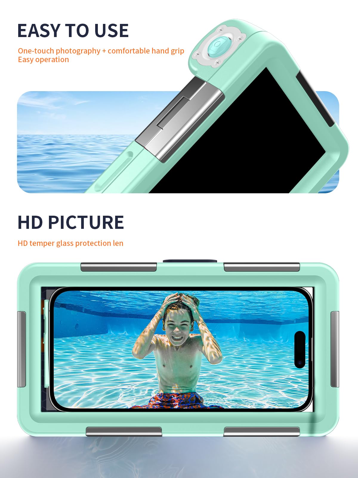 Lanhiem Wodoodporna torba 15 m [uniwersalna] Etui na telefon IPX8 Scuba Etui do iPhone Samsung Galaxy Huawei XiaoMi RedMi Oppo Vivo i Smartphone 4,7-6,8'' Podwodne etui - Teal White