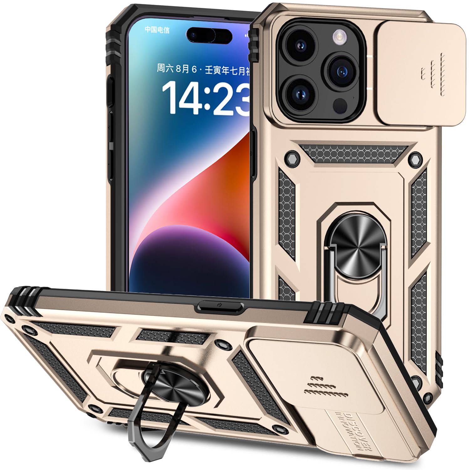 Hitaoyou Compatible with iPhone 15 Pro Max Case, iPhone 15 Pro Max Case with Camera Cover & Kickstand Military Grade Shockproof with Magnetic Car