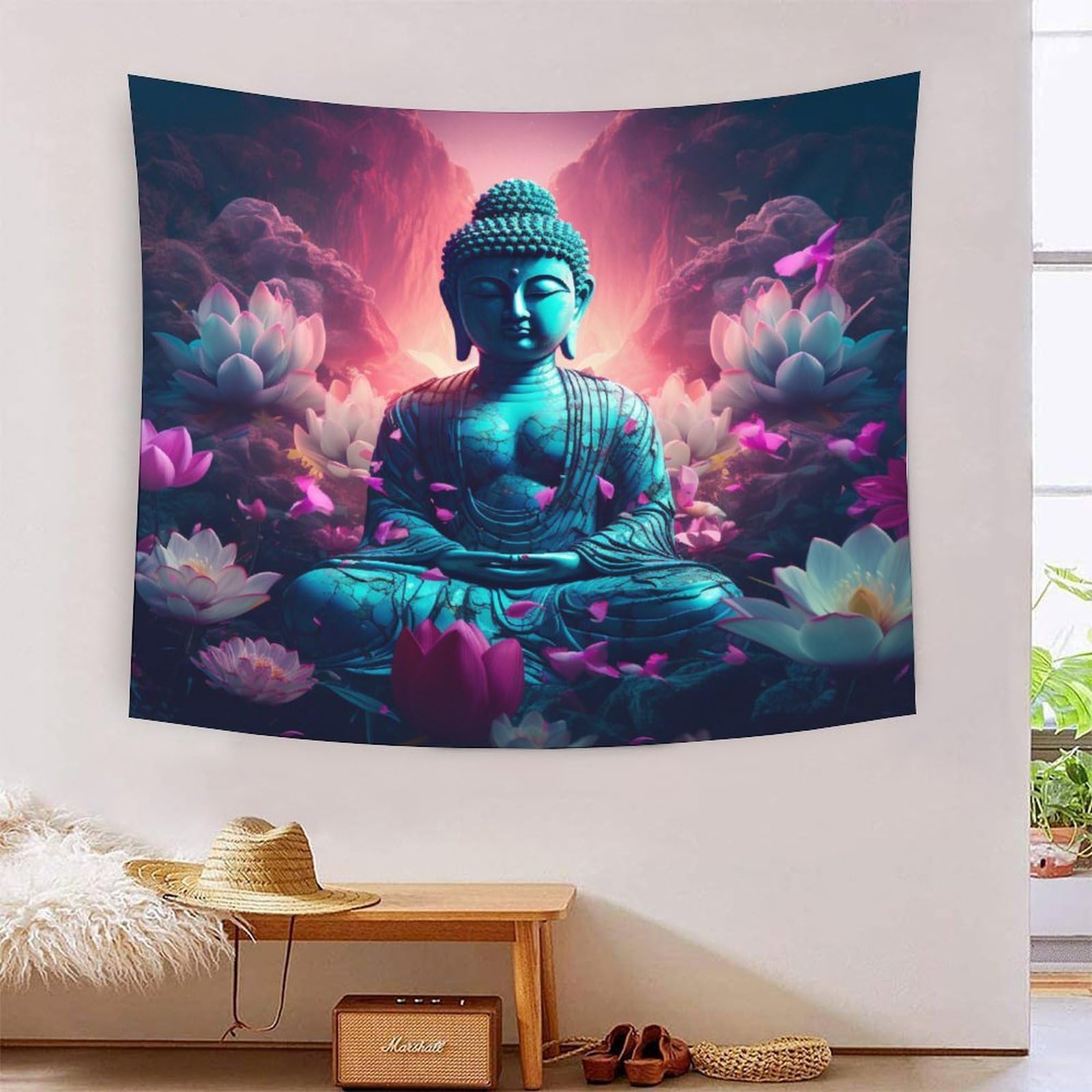 HLXZMCVBT 3D Buddha Statue Printed Wall Blanket Home Decoration Bedding Poster Wall Art Tapestry Tapestry Wall Hanging Soft Polyester for Living Room Bedroom Dorm Deco 100cmx150cm