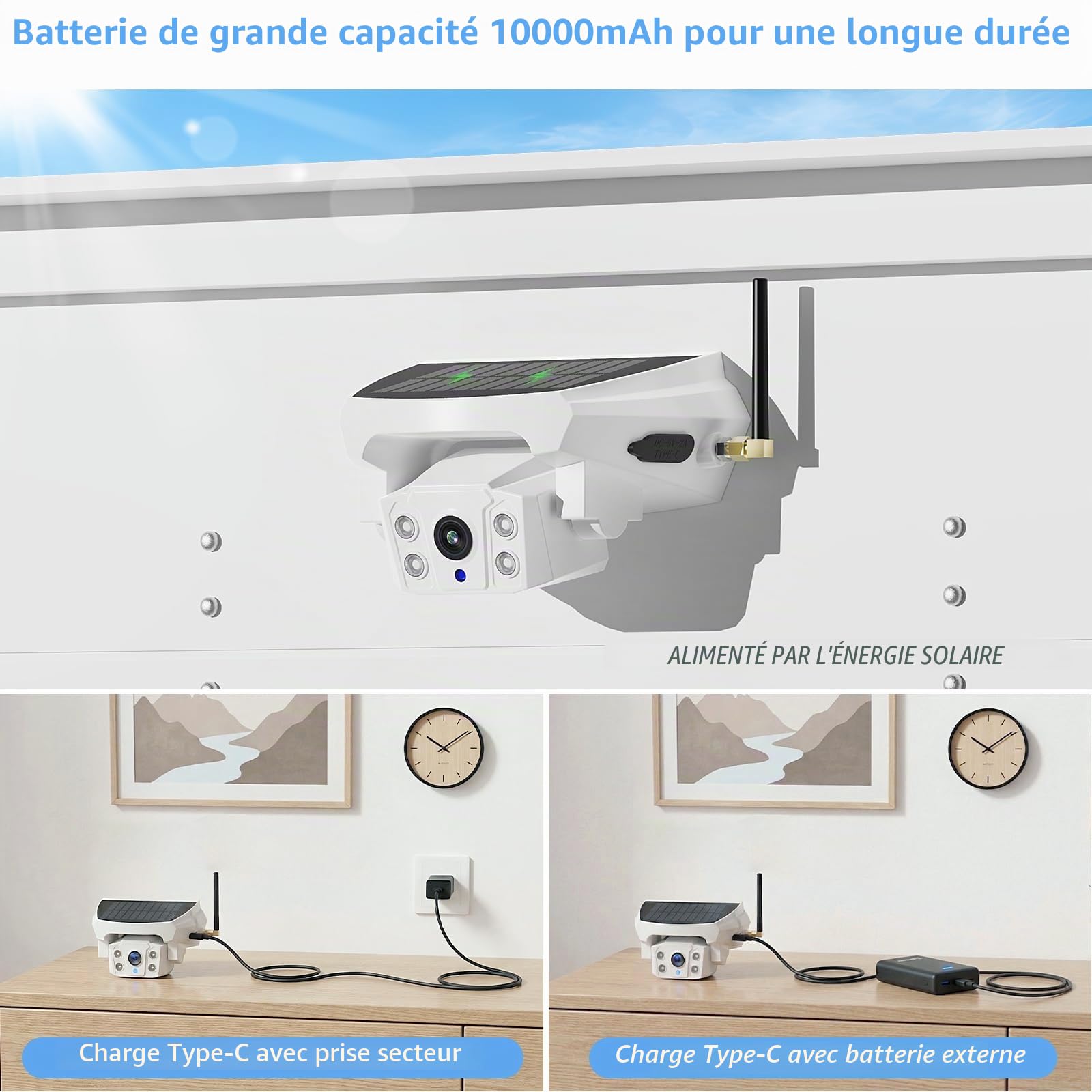 Caméra de Recul sans Fil Solaire avec Écran 7", Système de Recul Numérique HD 1080P, Batterie 10000mAh & Support Magnétique, Étanche IP69K pour Camping-Car, Camion, Remorque(VS-7F)