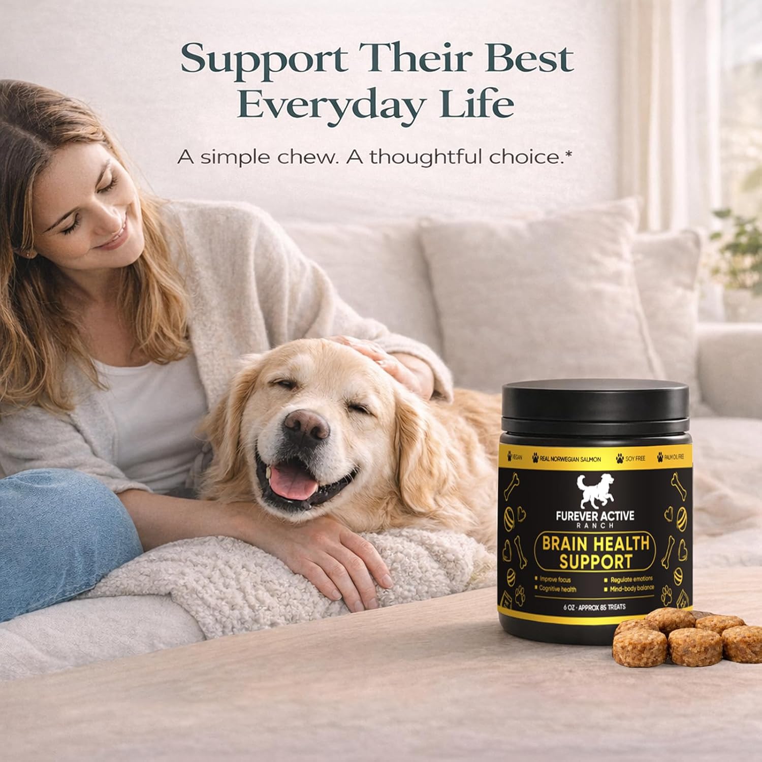 Furever Active Pet Neuro Chewing, Formulated with Carrots, Beets, Apples, Celery, Lemon | Supports Brain & Cognitive Health | Soft Chews for Adult & Senior Dogs, 60 Chews