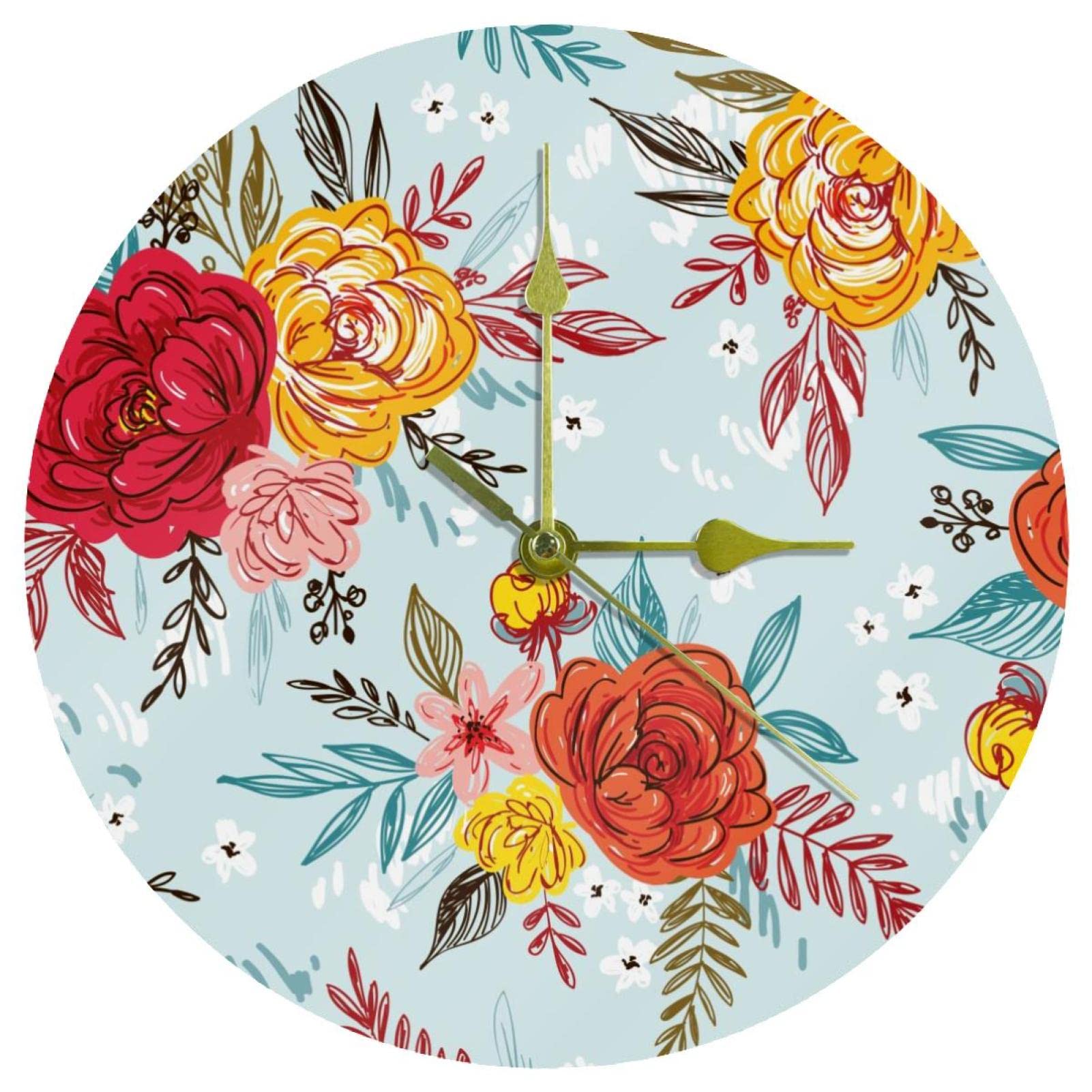 Horloge murale décoration maison avec fleurs acrylique pour salon et bureau