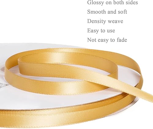 Vista 121 de Cinta de satén de poliéster de doble cara de color sólido, 1 pulgada de ancho, 100 yardas de largo, perfecta para bodas, envoltura de regalos, Oro