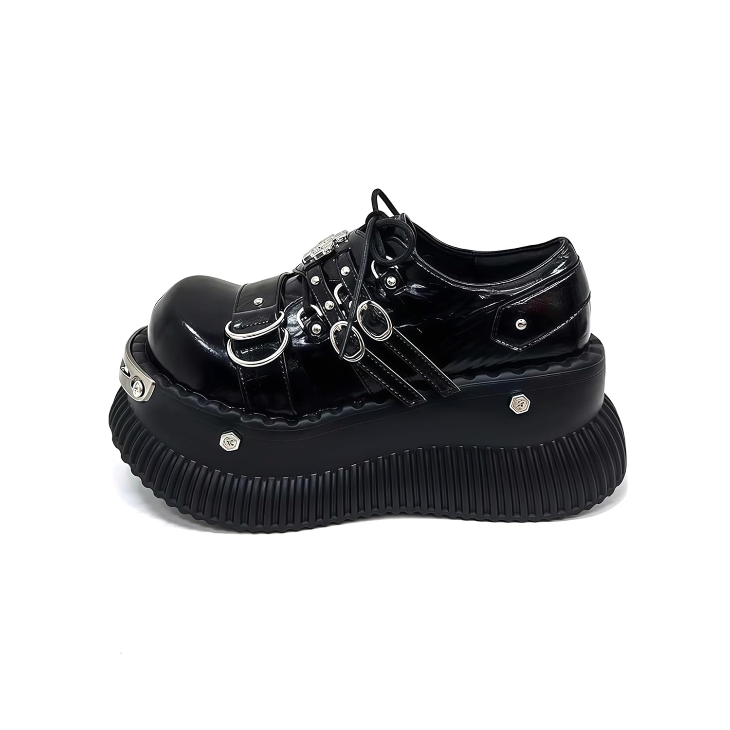 Womens Y2K Gothic Punk Ankle Boots - Platform Lace-Up Round Toe with Metal Charms Studded Non-Slip Comfortable Breathable