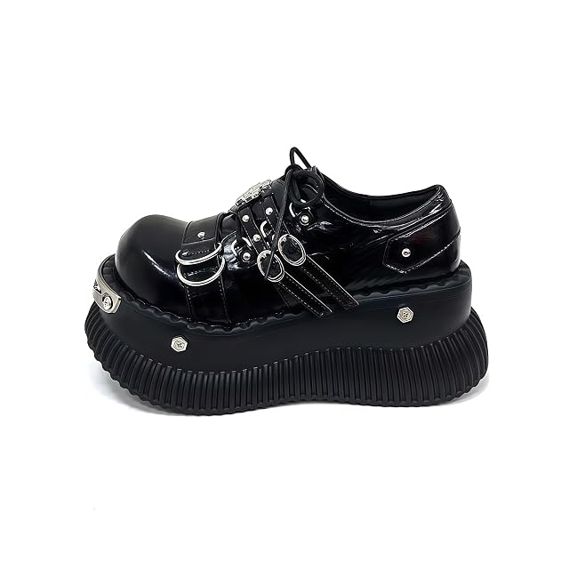 Womens Y2K Gothic Punk Ankle Boots - Platform Lace-Up Round Toe with Metal Charms Studded Non-Slip Comfortable Breathable