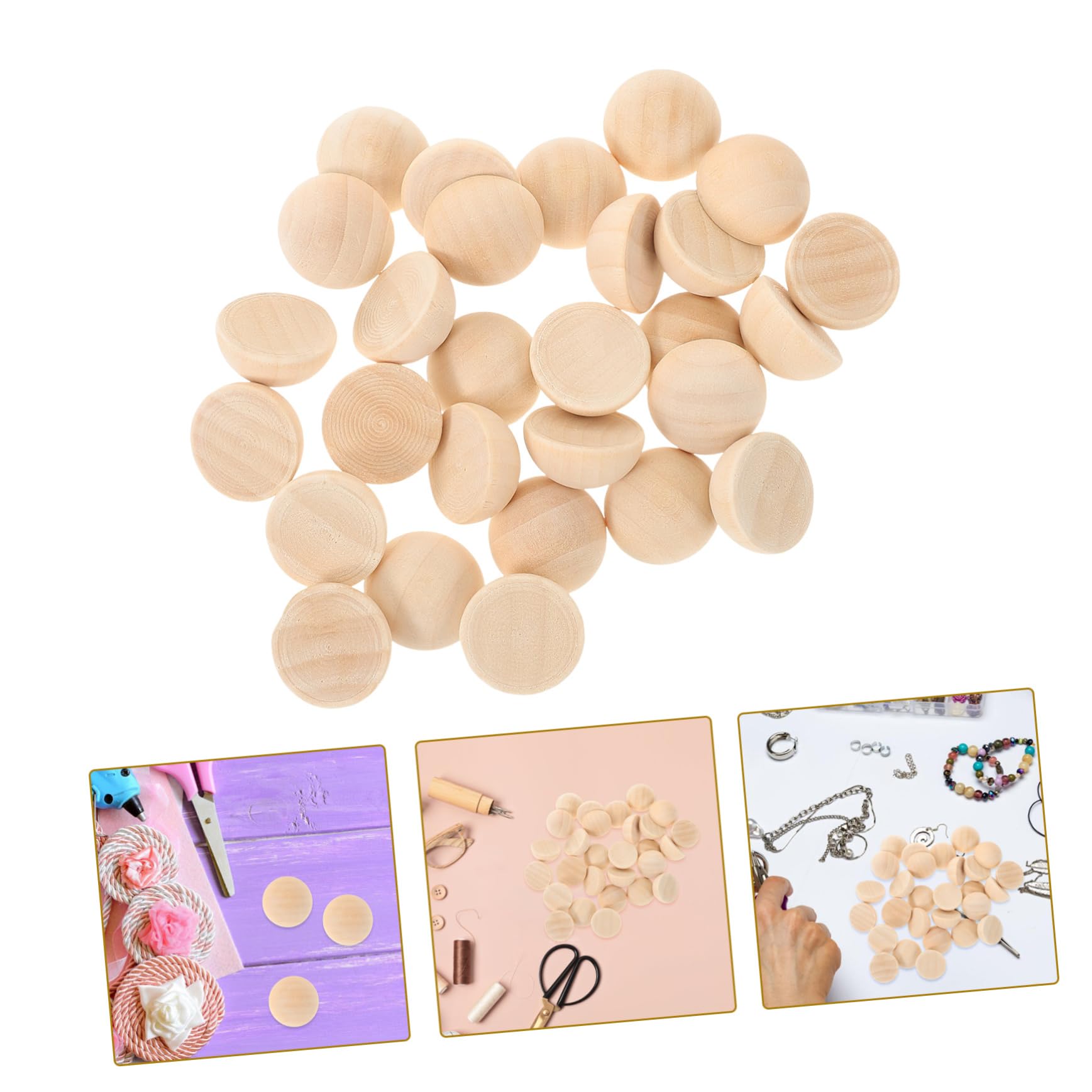 Lurrose 300pezzi Half Wooden Beads Unfinished Craft for Jewelry Making Natural Wood Hemisphere Beads for Bracelets Necklaces and Home Decor