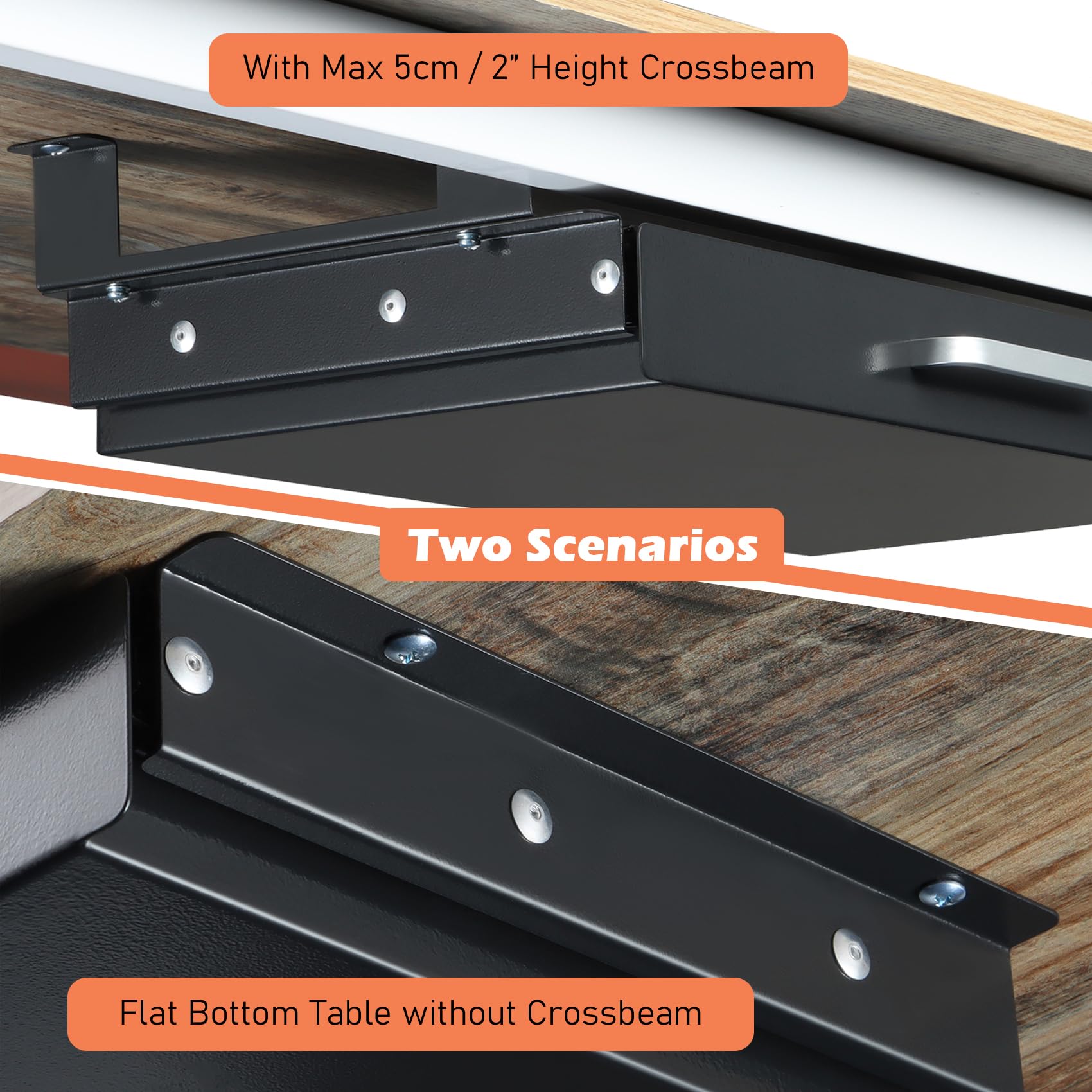 Organizer per cassetti sotto la scrivania, 54 cm, con 4 divisori in plastica, cassetto scorrevole estraibile, per casa, ufficio, tavolo da lavoro, accessori da scrivania, nero