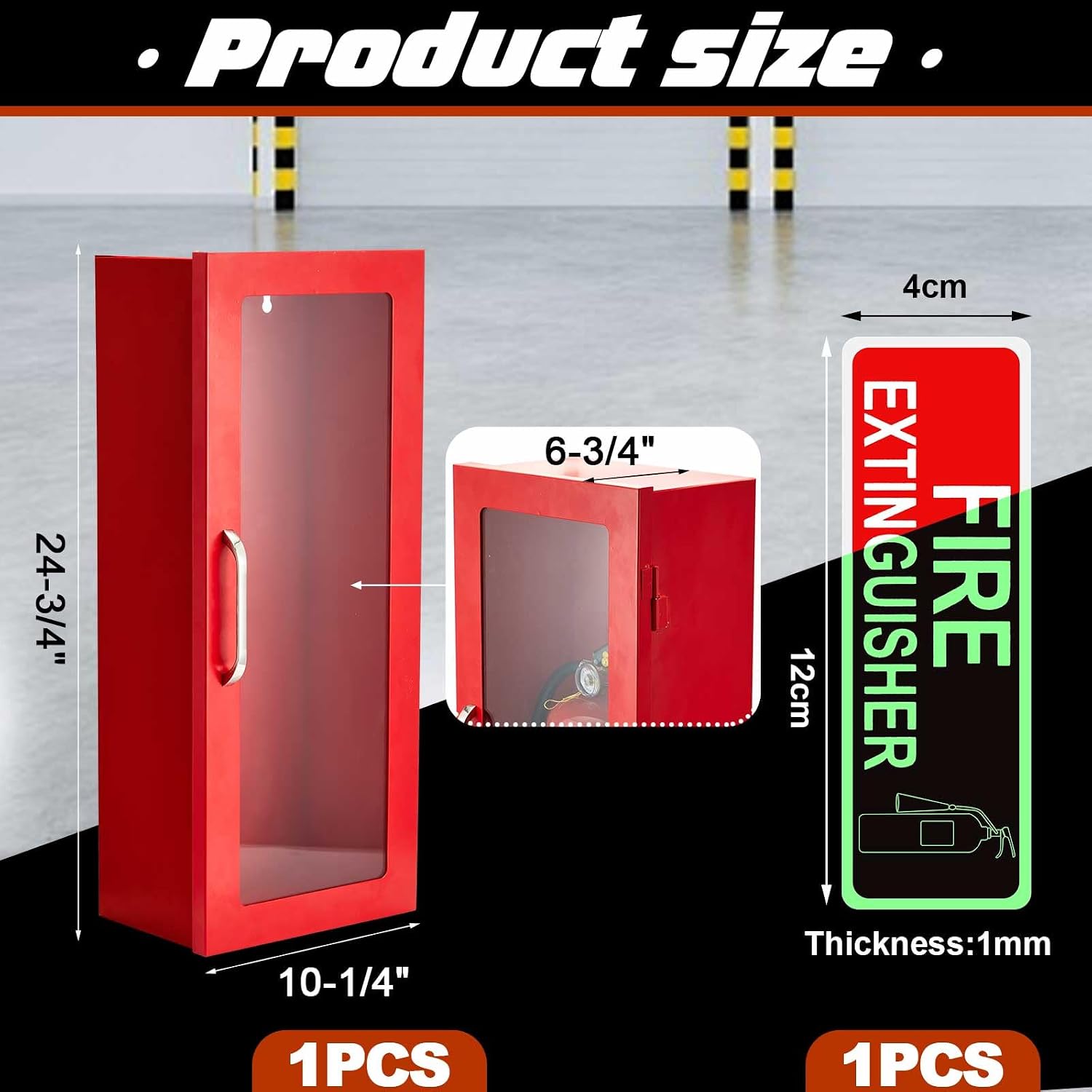 Zonon 10lb Fire Extinguisher Cabinet Wall & Surface Mount with Glow Fire Extinguisher Sign Sticker Steel Industrial Architectural Wall Box Case for Dry Chemical Extinguishers Indoor Outdoor(Red)