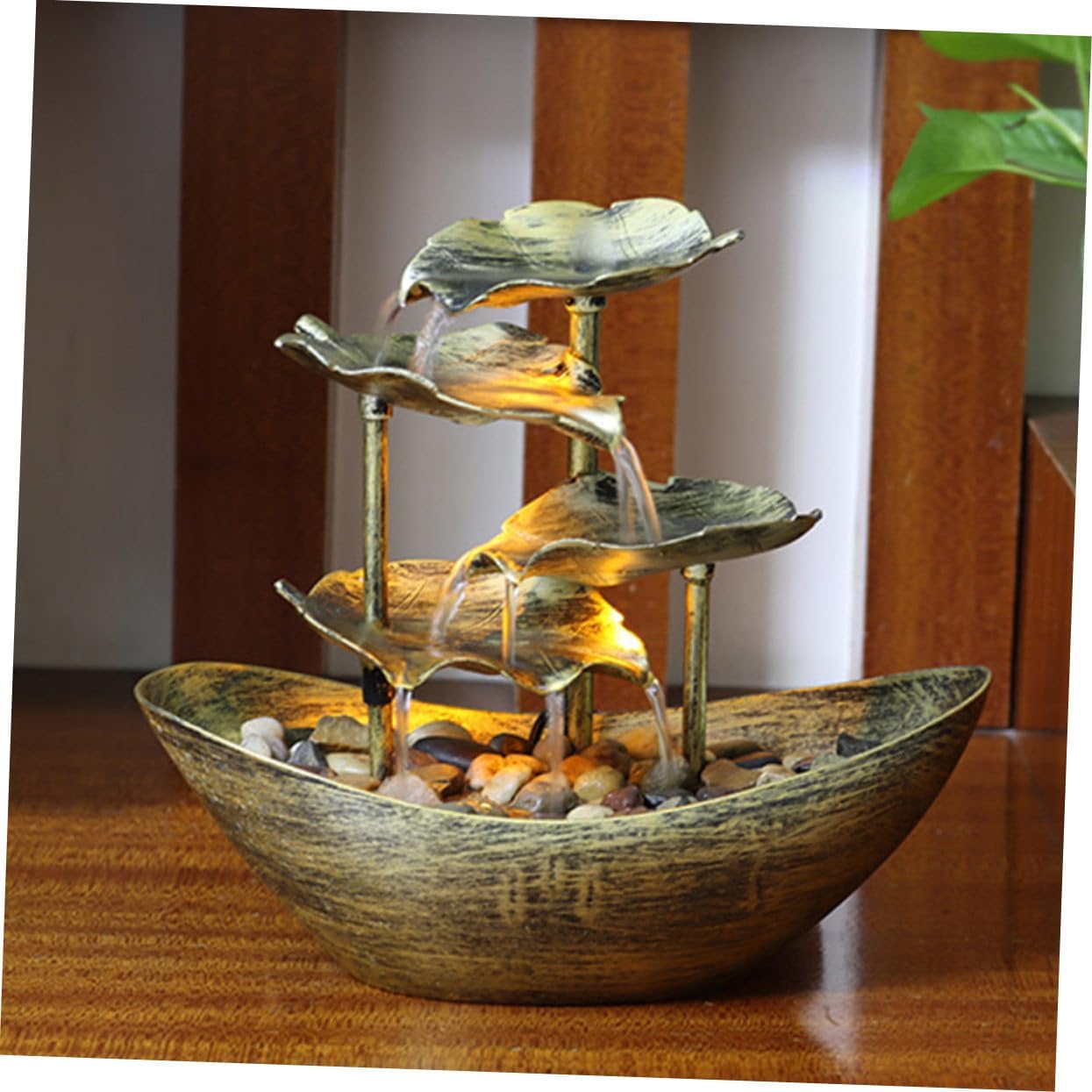 Unomor Creative Lotus Leaf Tabletop Fountain with Led Lights Indoor Waterfall Decoration Soothing Home Decor for Relaxation and Stress Relief for Living and Office