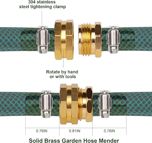 Miniatura 2 de Biswing Conector de reparación de manguera de jardín con abrazaderas de acero inoxidable, púas de 58 pulgadas x 34 pulgadas, kit de reparación de