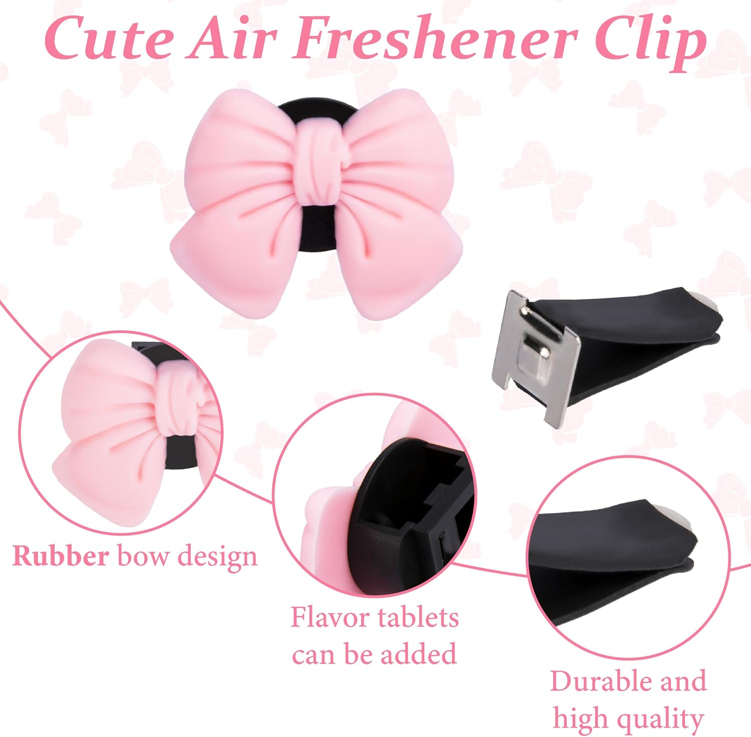 6 PCS Pink Bow Car Air Vent Clips, Cute Air Freshener Clip, Pink Bow Car Accessories, Coquette Airs Conditioning Vents Decorations, Interior Girly Cars Accessories for Women Cars Truck Suv