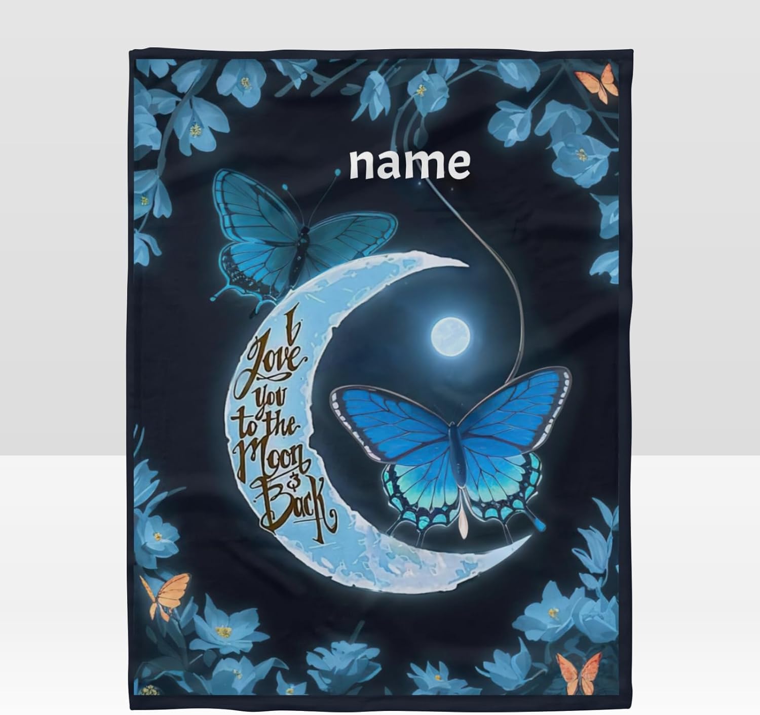Custom Blanket with Name Text Personalized I Love You to The Moon and Back Soft Fleece Throw Blanket for Gifts (50 X 60 inches)