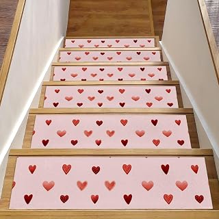 Alfombra para peldaños de escalera, con forma de corazón, color rosa, paquete de 15 almohadillas antideslizantes para peldaños de escalera de 8 x 30 pulgadas, para peldaños de madera en