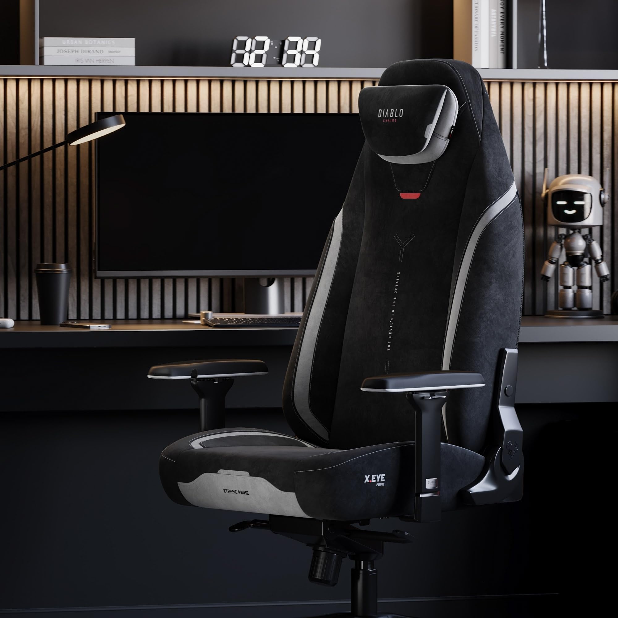 DIABLO X.Eye Prime Sedia Gaming Ufficio Ergonomica Poltrona Gamer Tessuto Poggiatesta Magnetico Seduta Rinfrescante Supporto Lombare Regolabili Braccioli 4D Caricabile fino a 140 kg Burned Black