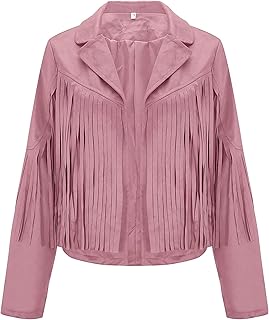 TinFrey Chaqueta con Flecos para Mujer, Chaqueta de Cuero de Gamuza Chaqueta Corta con Flecos de Manga Larga para Motociclista Chaqueta Informal
