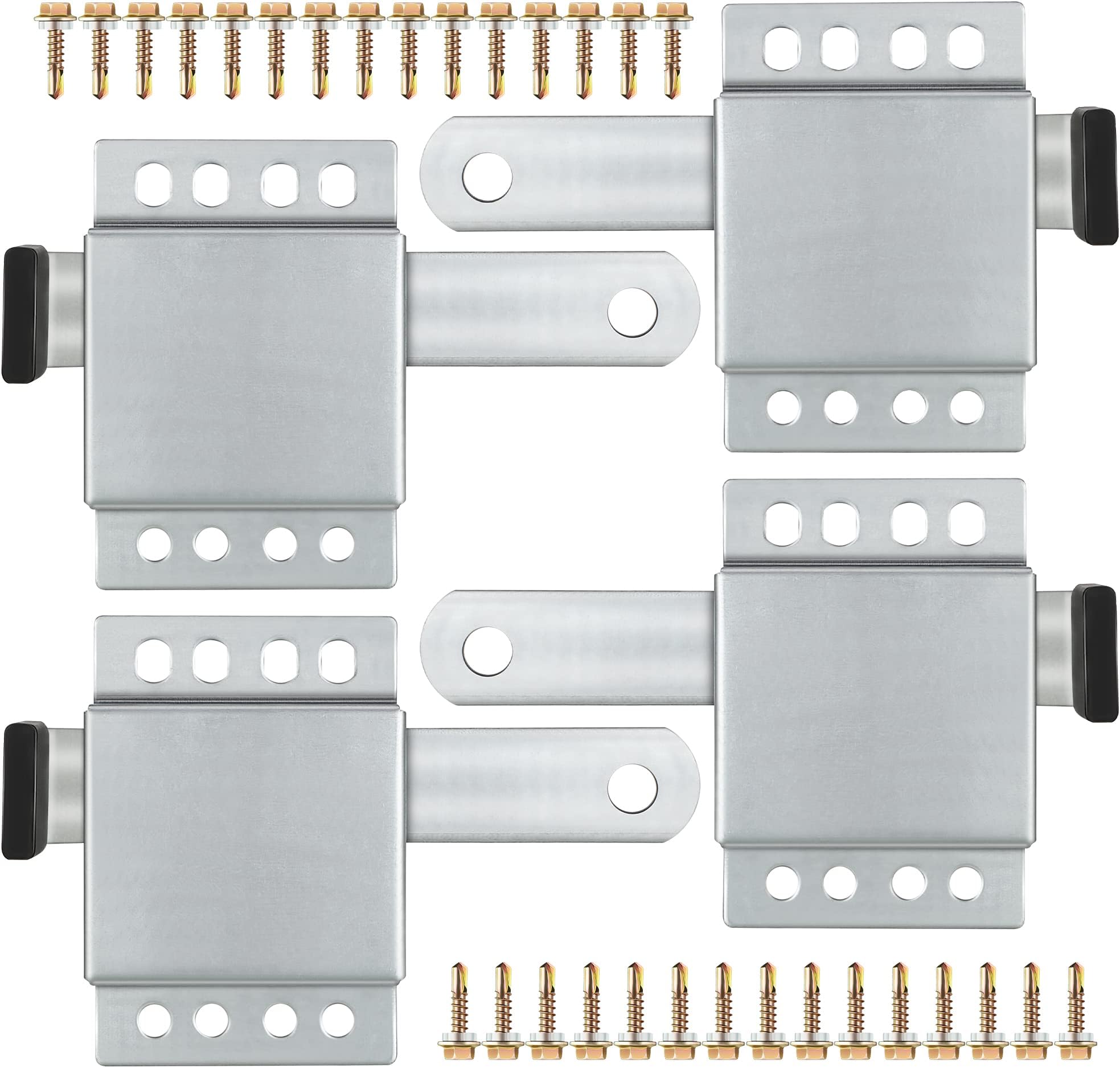 4 Pack Garage Door Side Lock with Self Tapping Screws, Heavy Duty Inside Deadlock Dual Side Lock Part, Galvanized Steel, for Door Security Slide Latch Assembly Replacement, Black PVC Handle Cover