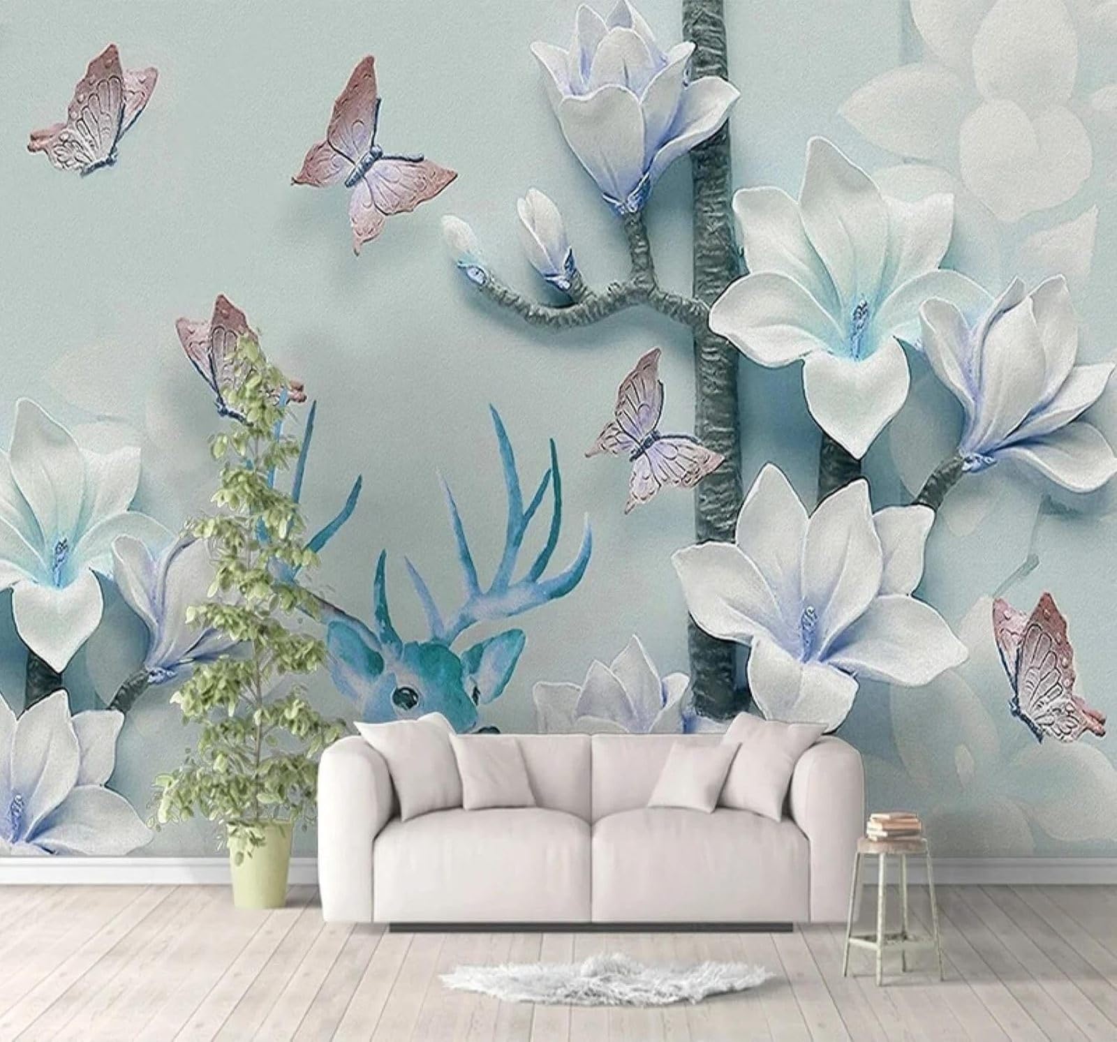 XLMING Relief Three Dimensional Magnolia Butterfly Elk 3D Wallpaper Luxury Home Dining Decor Paste Sofa Living Room The Wall for Bedroom Mural-430cm×300cm